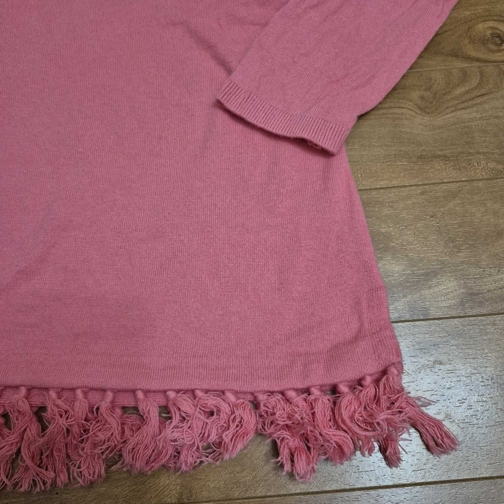 Talbots Womens Feminine Boho Relaxed Fit Pink Tasseled Blend Sweater Size Medium - Picture 6 of 9